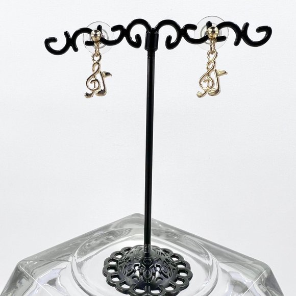 Sweet Little Musical Note Shiny Gold Tone Post Earrings - Picture 2 of 5